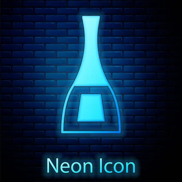 Glowing Neon Bottle Nail Polish Icon Isolated Brick Wall Background — Stock Vector