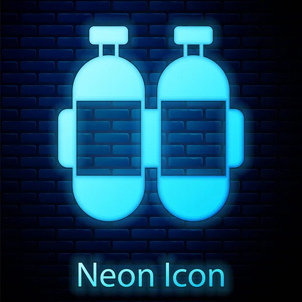Zářící Neon Aqualung Ikona Izolované Cihlové Zdi Pozadí Kyslíková Nádrž — Stockový vektor