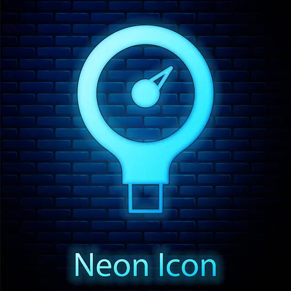 Glödande Neon Gauge Skala Ikon Isolerad Tegel Vägg Bakgrund Tillfredsställelse — Stock vektor
