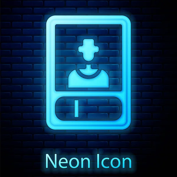 Glödande Neon Fotboll Eller Fotboll Kort Ikon Isolerad Tegel Vägg — Stock vektor