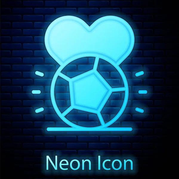 Leuchtende Neon Fußball Ball Ikone Isoliert Auf Backsteinwand Hintergrund Sportgeräte — Stockvektor
