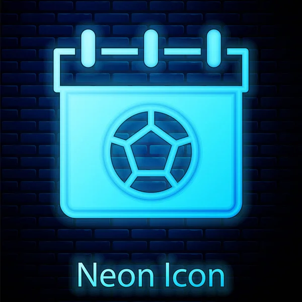 Świecący Neon Piłka Nożna Lub Ikona Kalendarza Piłkarskiego Izolowane Tle — Wektor stockowy