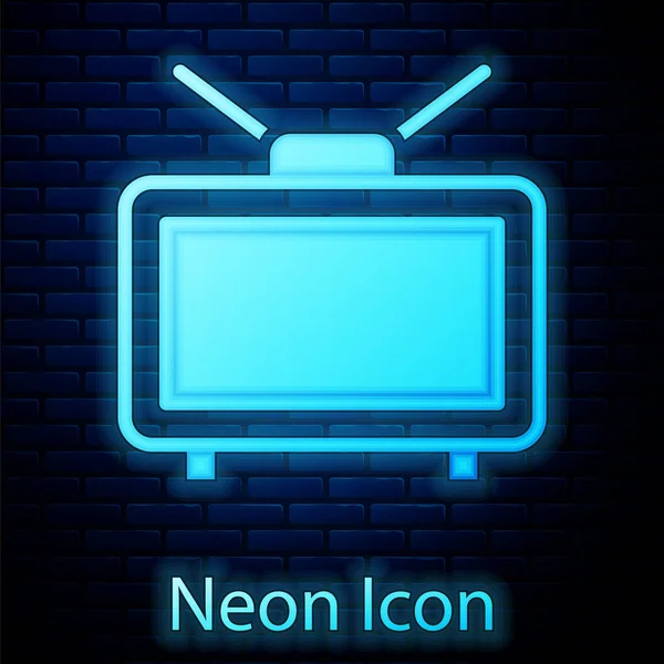 Televizyon Ikonunda Parlayan Neon Futbol Maçı Duvarın Arkasında Izole Edilmiş — Stok Vektör