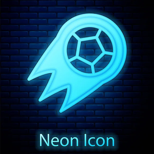 Brilhante Neon Futebol Ícone Bola Futebol Isolado Fundo Parede Tijolo — Vetor de Stock
