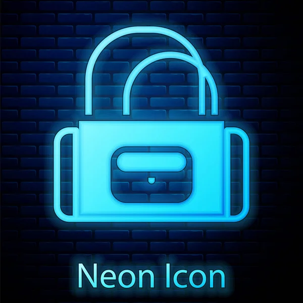 Glowing Neon Sport Bag Icon Isolated Brick Wall Background Vector — Stock Vector