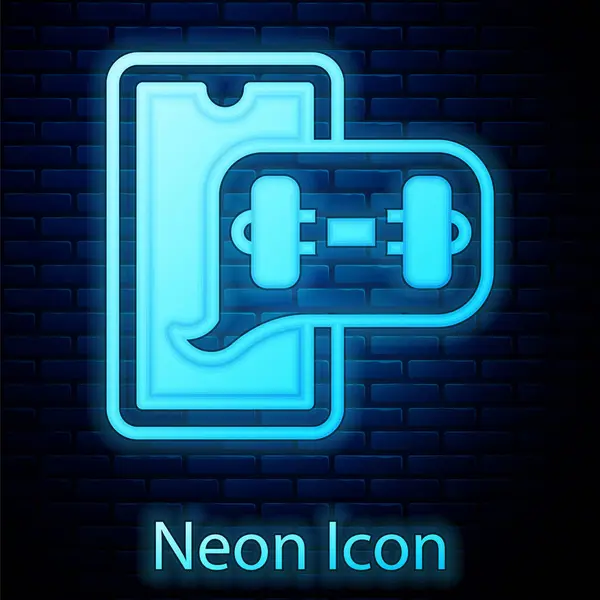 Glowing Neon Fitness App Sports Icon Isolated Brick Wall Background — Stock Vector