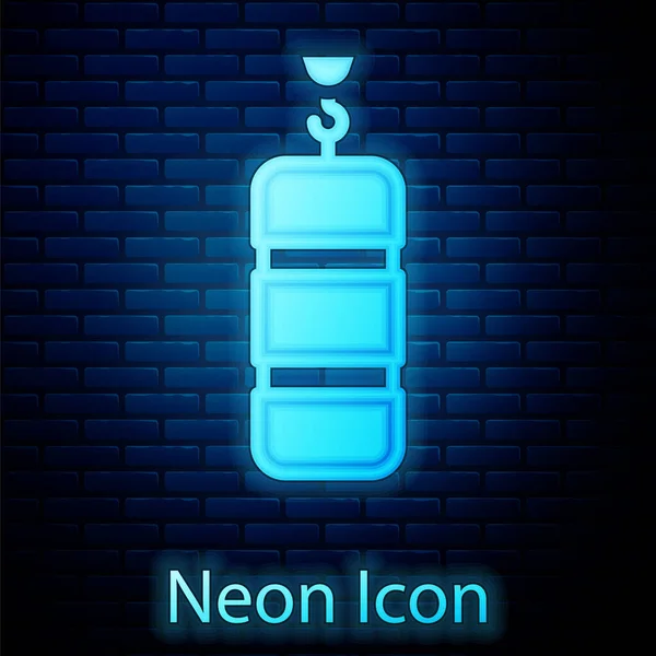 Ragyogó Neon Boxzsák Ikon Elszigetelt Téglafal Háttér Vektor — Stock Vector