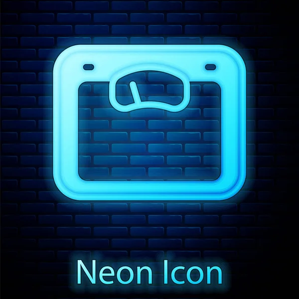 Zářící Neon Koupelna Váhy Ikona Izolované Cihlové Zdi Pozadí Měřítko — Stockový vektor