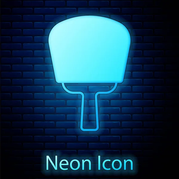 Leuchtende Neon Koreanische Hand Fan Ikone Isoliert Auf Backsteinwand Hintergrund — Stockvektor