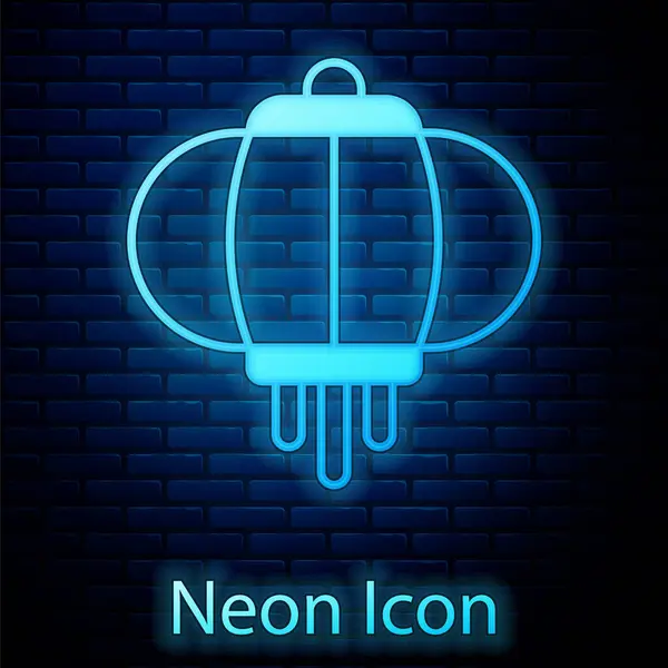 Glødende Neon Koreansk Papir Lanterne Ikon Isoleret Mursten Væg Baggrund – Stock-vektor