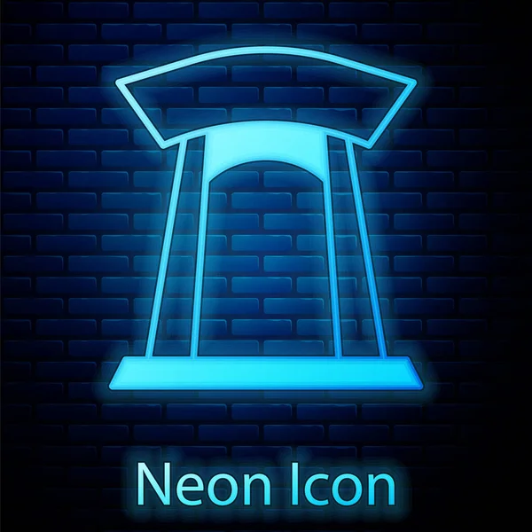Ícone Portão Tradicional Coreano Neon Brilhante Isolado Fundo Parede Tijolo — Vetor de Stock