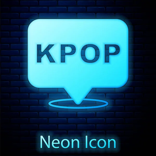レンガの壁の背景に隔離された光るネオンKポップのアイコン 韓国の人気音楽スタイル ベクター — ストックベクタ