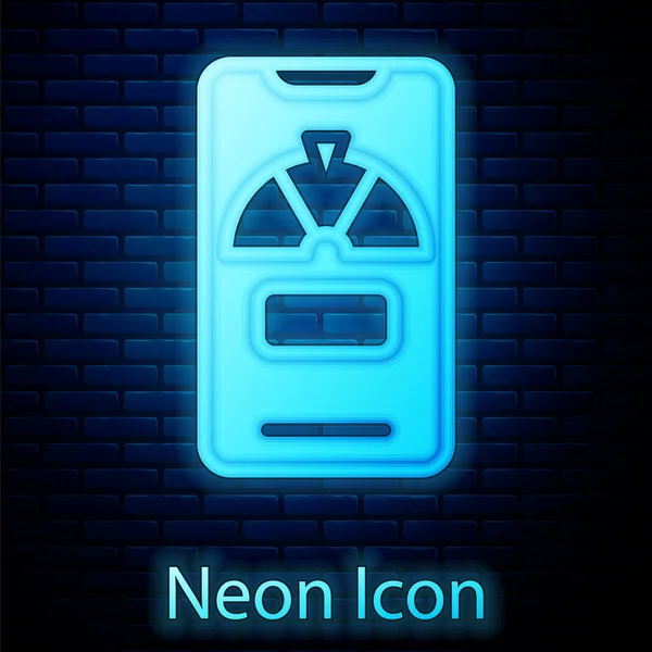 Leuchtende Neon Glücksrad Auf Telefon Symbol Isoliert Auf Ziegelwand Hintergrund — Stockvektor