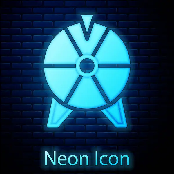 Светящийся Неоновый Значок Счастливого Колеса Изолирован Фоне Кирпичной Стены Вектор — стоковый вектор