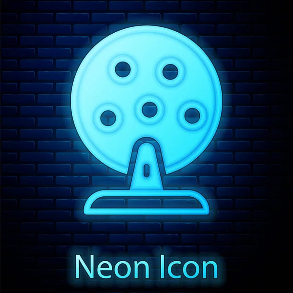 Žhnoucí Neon Loterie Stroj Loterijními Kuličkami Uvnitř Ikony Izolované Cihlové — Stockový vektor