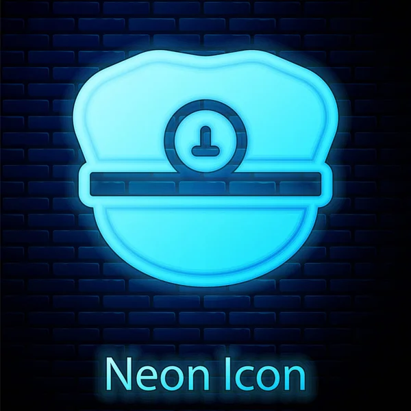 Glowing Neon Captain Hat Icon Isolated Brick Wall Background Vector — Stock Vector