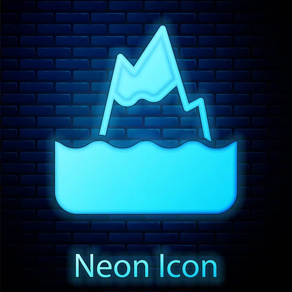 Zářící Neon Iceberg Ikona Izolované Pozadí Cihlové Zdi Vektor — Stockový vektor