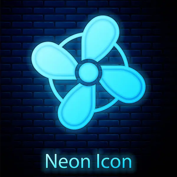 Zářící Neon Lodní Vrtule Ikona Turbíny Izolované Pozadí Cihlové Stěny — Stockový vektor