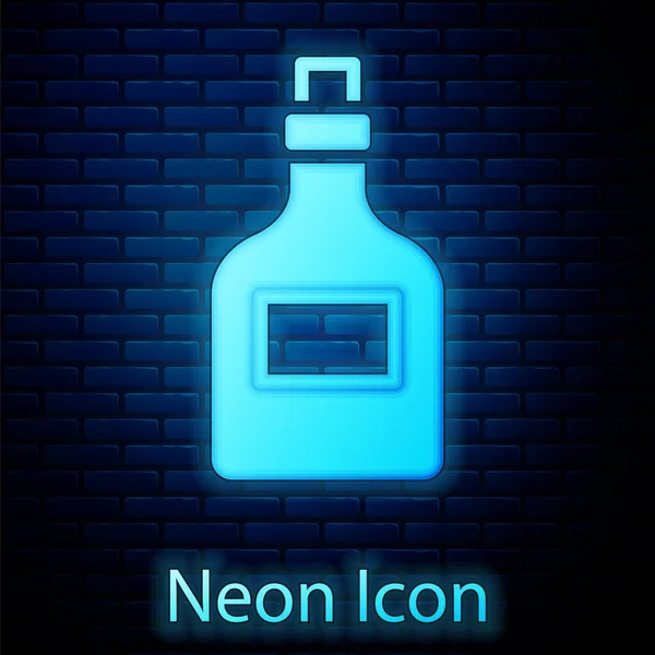 Glowing Neon Alcohol Drink Rum Bottle Icon Isolated Brick Wall — Stock Vector
