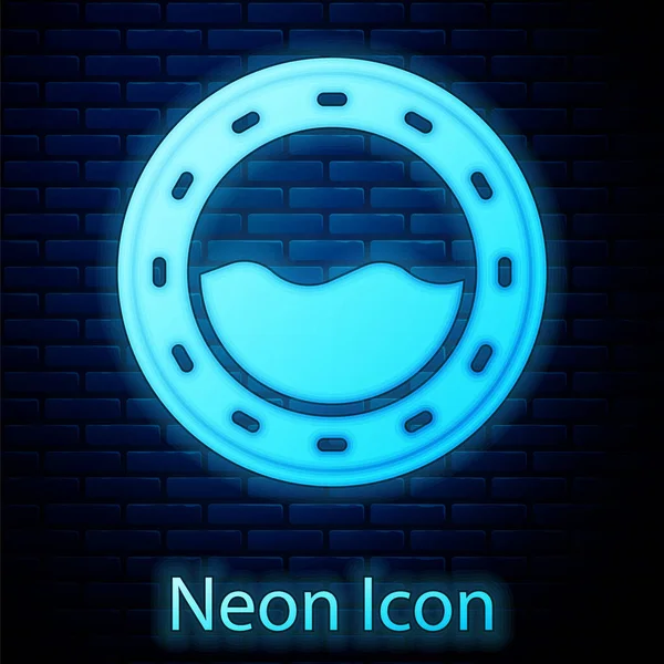 Zářící Neon Loď Okénko Nýty Pláštěnky Mimo Ikonu Izolované Cihlové — Stockový vektor