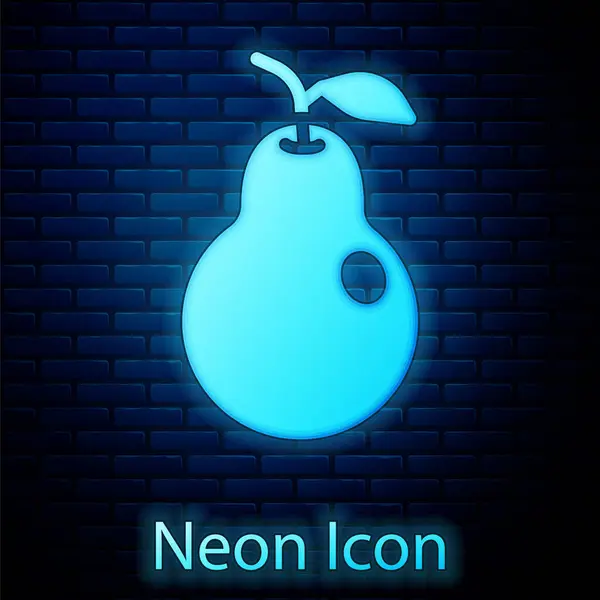 Zářící Ikona Neonové Hrušky Izolované Pozadí Cihlové Stěny Ovoce Symbolem — Stockový vektor