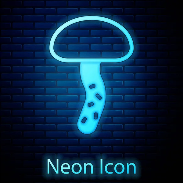 Glödande Neon Svamp Ikon Isolerad Tegel Vägg Bakgrund Vektor — Stock vektor