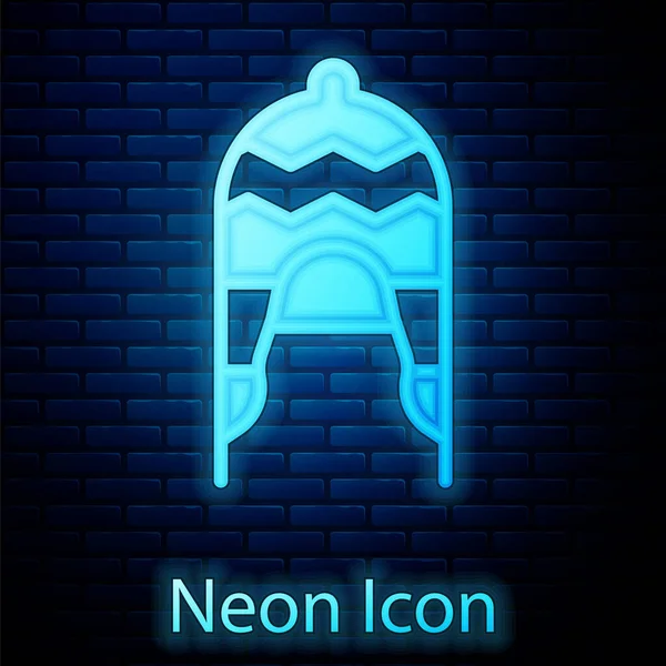 Ragyogó Neon Winter Kalap Ikon Elszigetelt Téglafal Háttér Vektor — Stock Vector