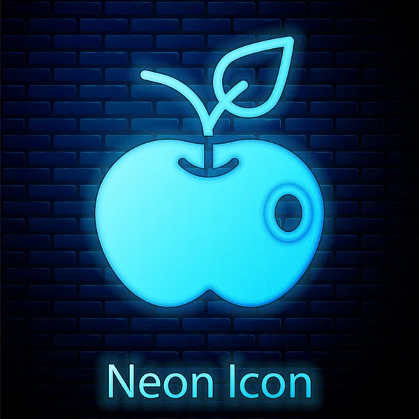 Zářící Neon Apple Ikona Izolované Cihlové Zdi Pozadí Nadváha Zdravé — Stockový vektor