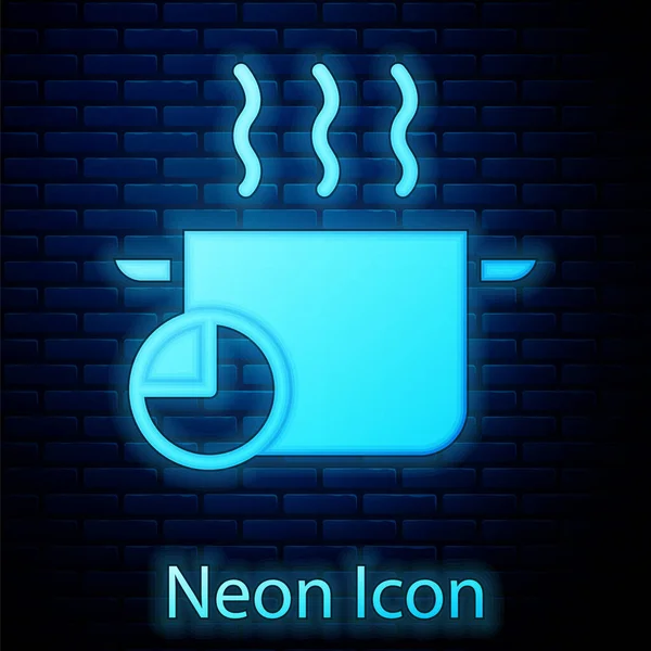 Ragyogó Neon Főzőedény Konyhai Időzítő Ikon Elszigetelt Téglafal Háttér Forraljuk — Stock Vector