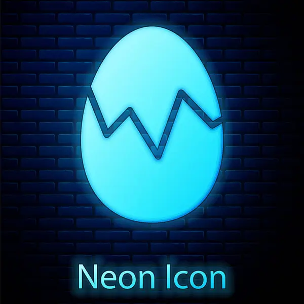 Glödande Neon Bruten Ägg Ikon Isolerad Tegel Vägg Bakgrund Glad — Stock vektor
