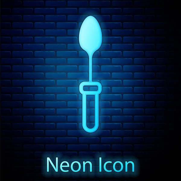 Glowing Neon Teaspoon Icon Isolated Brick Wall Background Cooking Utensil — Stock Vector