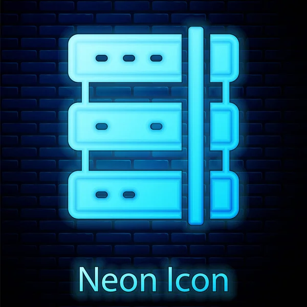 Žhnoucí Neonový Server Data Web Hosting Ikona Izolované Pozadí Cihlové — Stockový vektor