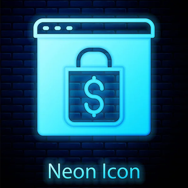 Leuchtende Neon Online Shopping Auf Dem Bildschirm Symbol Isoliert Auf — Stockvektor