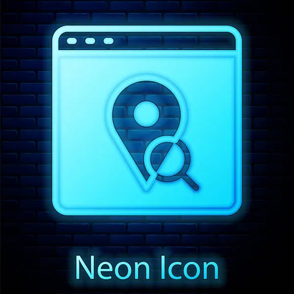 Leuchtende Neon Infografik Des Navigationssymbols Auf Dem Backsteinhintergrund Konzeption Der — Stockvektor