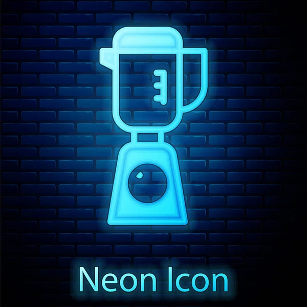 Leuchtende Neon Blender Symbol Isoliert Auf Backsteinwand Hintergrund Elektrischer Küchenmixer — Stockvektor