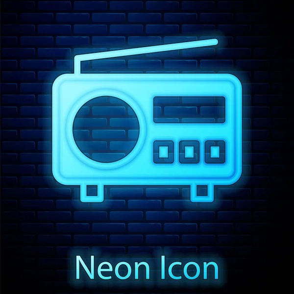 Świecące Neon Radio Ikoną Anteny Izolowane Tle Ściany Cegły Wektor — Wektor stockowy