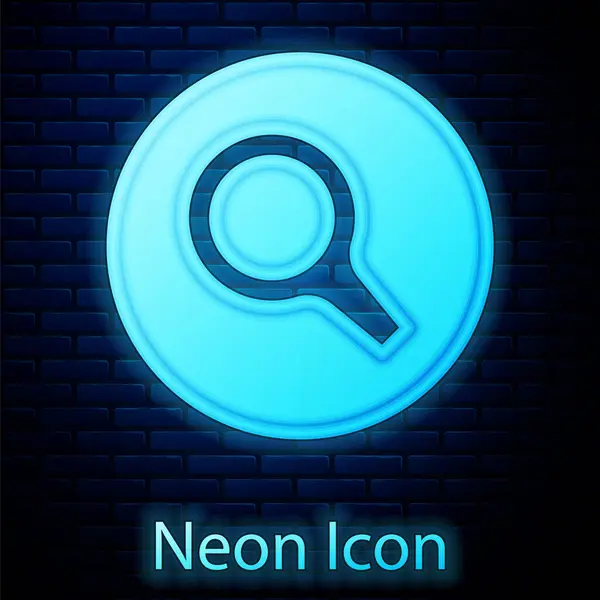 Glödande Neon Förstoringsglas Ikon Isolerad Tegel Vägg Bakgrund Sök Fokusera — Stock vektor
