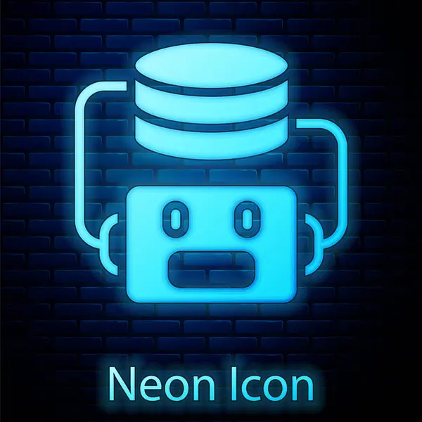 Leuchtende Neon Roboter Ikone Mit Künstlicher Intelligenz Isoliert Auf Ziegelwand — Stockvektor