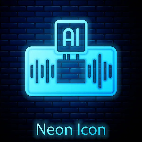 Glowing Neon Artificial Intelligence Icon Isolated Brick Wall Background Machine — Vetor de Stock