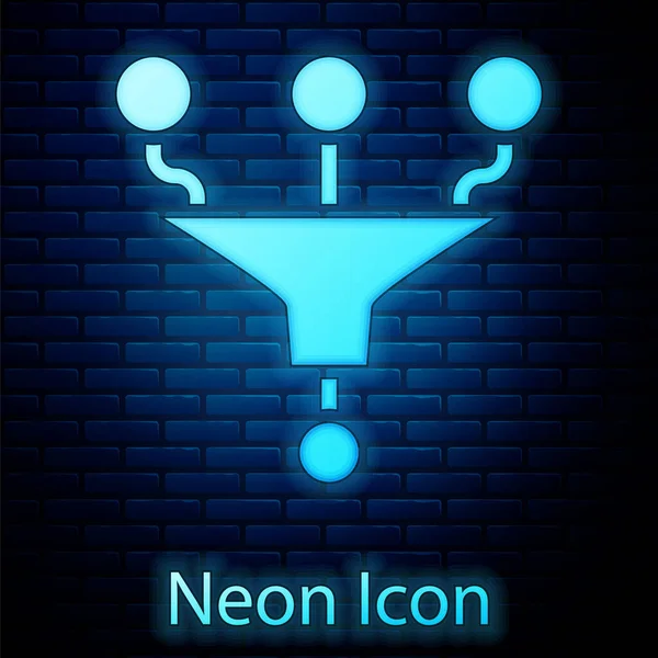 Glødende Neon Tragt Eller Filter Ikon Isoleret Mursten Væg Baggrund – Stock-vektor