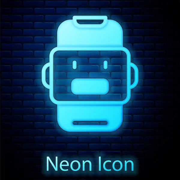Glödande Neon Chat Bot Ikon Isolerad Tegel Vägg Bakgrund Chatbot — Stock vektor