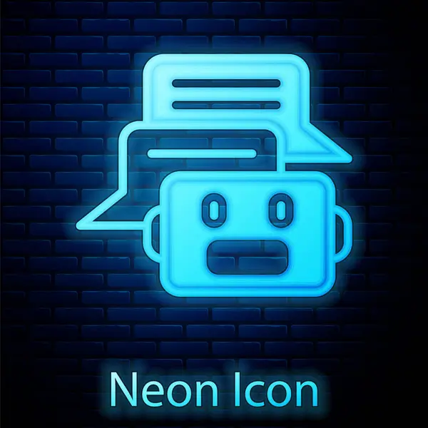 Glowing Neon Chat Bot Icon Isolated Brick Wall Background Chatbot — Stock Vector
