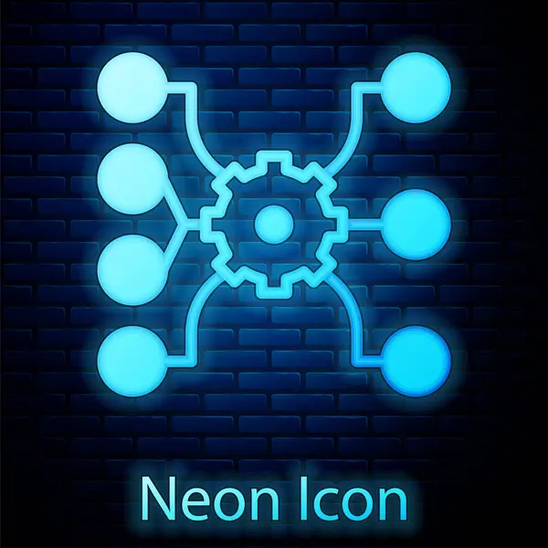 Сяюча Неонова Піктограма Нейронної Мережі Ізольована Фоні Цегляної Стіни Штучний — стоковий вектор