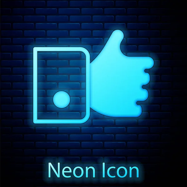 Glowing Neon Hand Icon Isolated Brick Wall Background Vector — Stock Vector