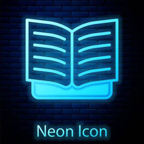 Светящийся Неоновый Иконка Открытая Книга Изолированы Фоне Кирпичной Стены Вектор — стоковый вектор