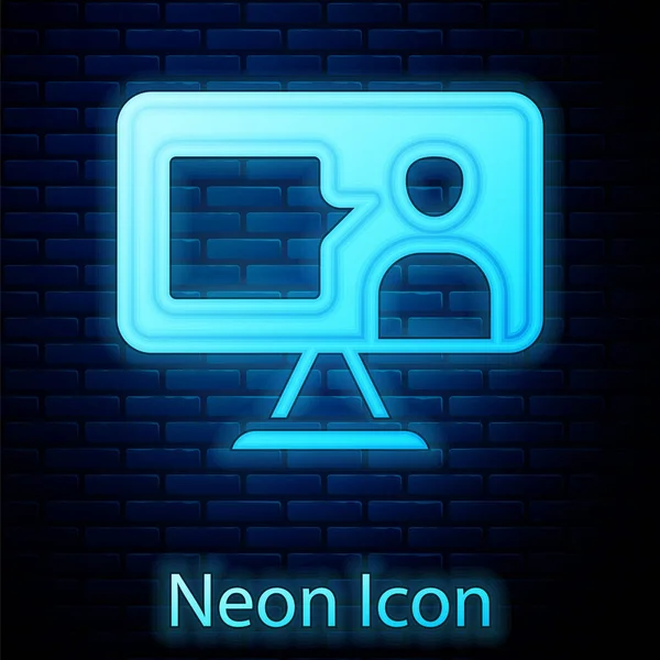 Világító Neon Learning Különböző Idegen Nyelvek Ikon Elszigetelt Téglafal Háttér — Stock Vector
