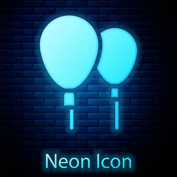 Gloeiende Neon Ballonnen Met Lint Pictogram Geïsoleerd Bakstenen Muur Achtergrond — Stockvector