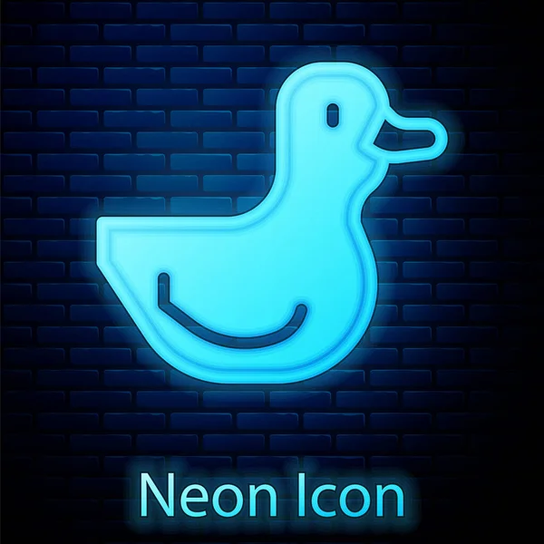 Zářící Neonová Ikona Gumové Kachny Izolované Pozadí Cihlové Zdi Vektor — Stockový vektor