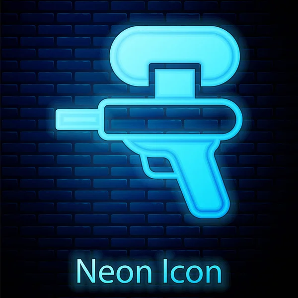 Glowing Neon Water Gun Icon Isolated Brick Wall Background Vector — Vector de stock