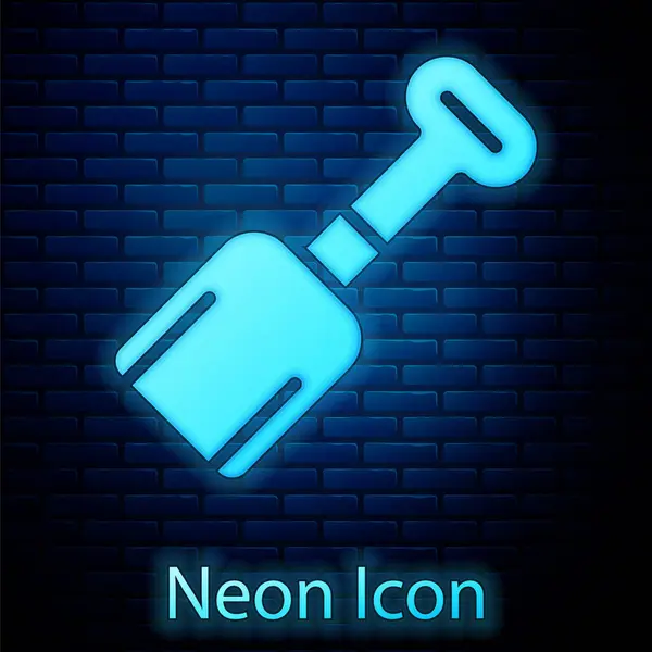 Ragyogó Neon Lapát Játék Ikon Elszigetelt Téglafal Háttér Vektor — Stock Vector
